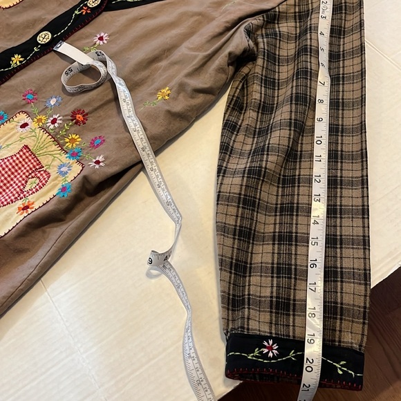 RARE! VTG-Papy Boez-80’s/90’s-S/M-Brown& black plaid,embroidered,patchwork,dress - Picture 15 of 16